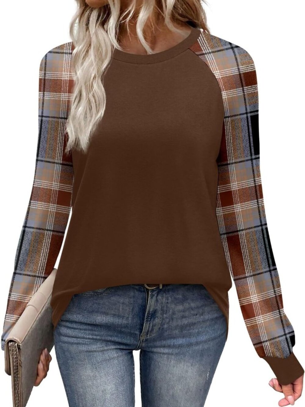 Color Block Long Sleeve Casual Tops for Women - Crewneck Raglan Fall Tees 2026